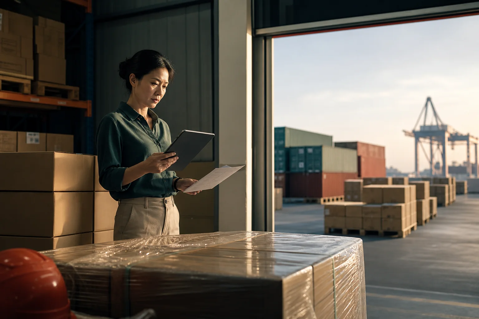 A logistics coordinator checking an export shipment
